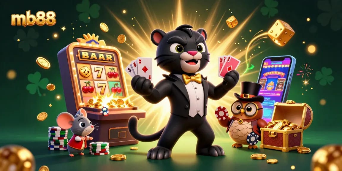 Experience the thrill of mb88 with vibrant casino characters enjoying games and jackpots.