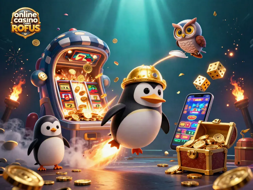 Engage with vibrant slots and games at online casino uden ROFUS, featuring a dynamic casino scene.