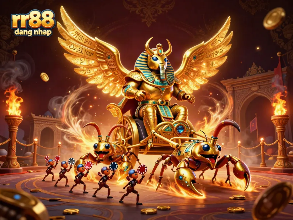Experience thrilling gameplay with rr88 dang nhap featuring vibrant golden scarab and scorpions.