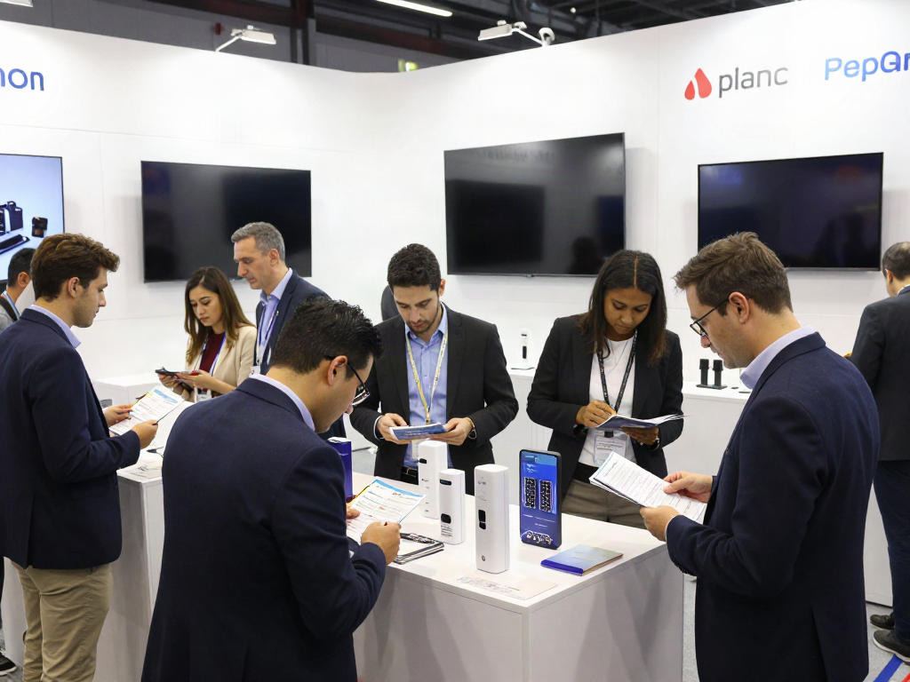 Exposants engaging visitors at a vibrant international trade show, showcasing innovative products and interactive displays.