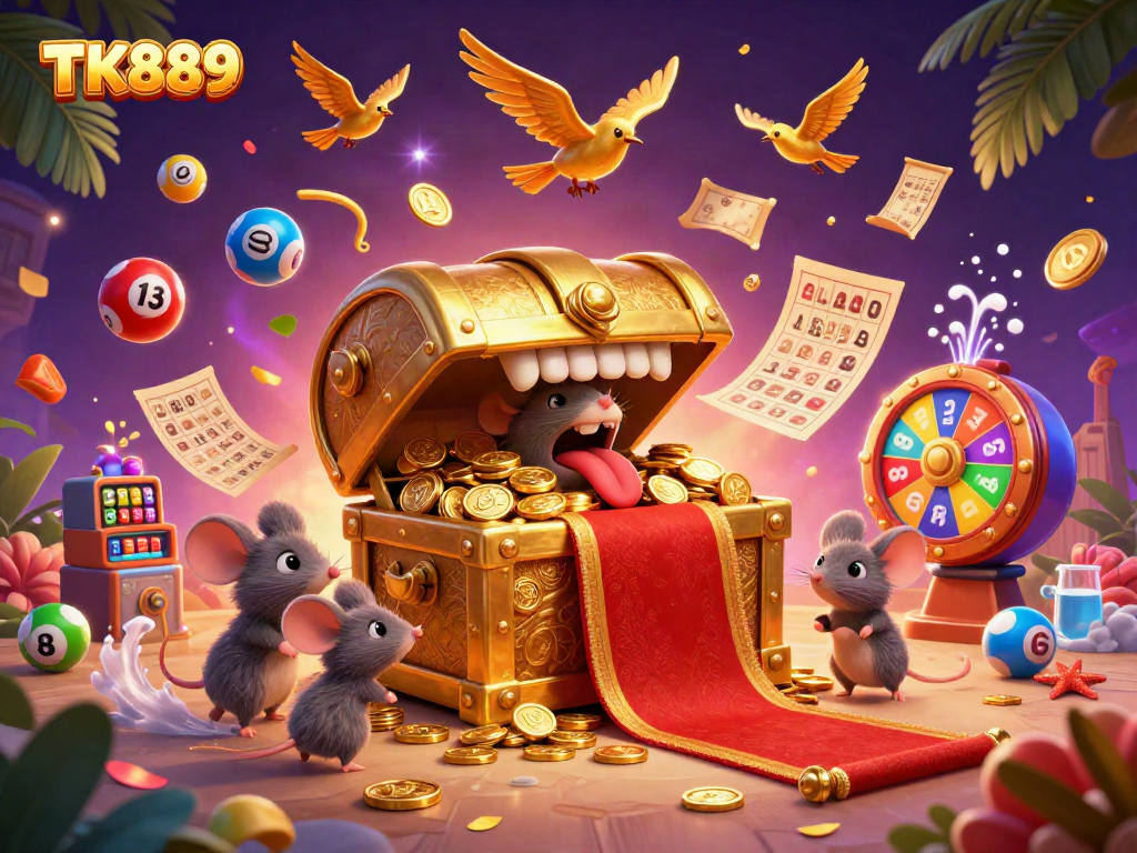 Experience the excitement at TK889 with vibrant casino elements and treasure-filled adventure.