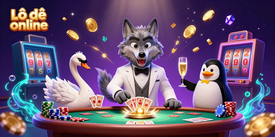 Experience the thrill of Lô đề online with this vibrant 3D illustration featuring dynamic cartoon characters at a casino table.