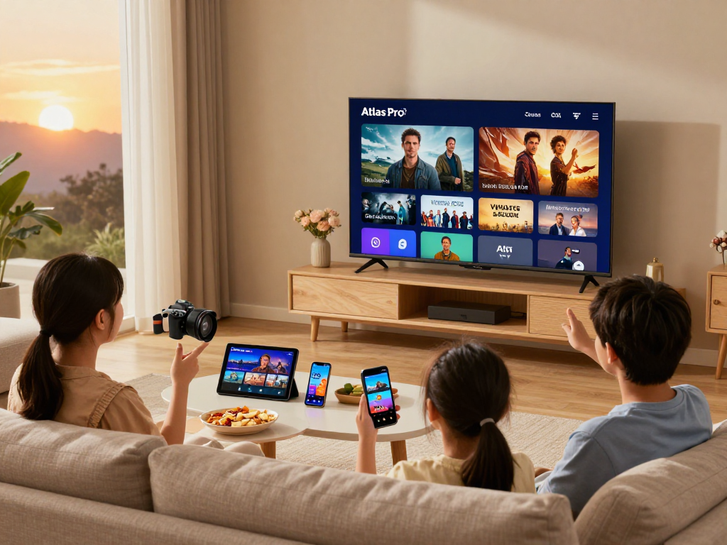 Profitez d'Atlas Pro ONTV pour des soirées cinéma en famille dans un salon moderne