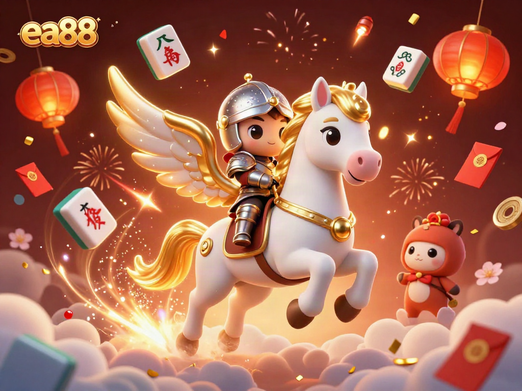 Win big with ea88 at this exciting online casino featuring a majestic scene of a knight and a celestial horse.