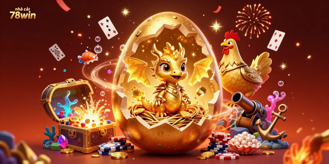 Engage with nhà cái 78win and discover a magical online casino world featuring a golden dragon, sparkling chips, and festive decorations.