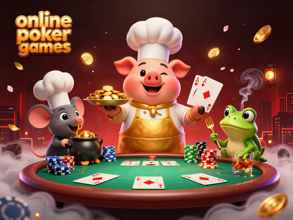 Engage in thrilling online poker games with dynamic characters, winning hands, and vibrant gameplay elements.