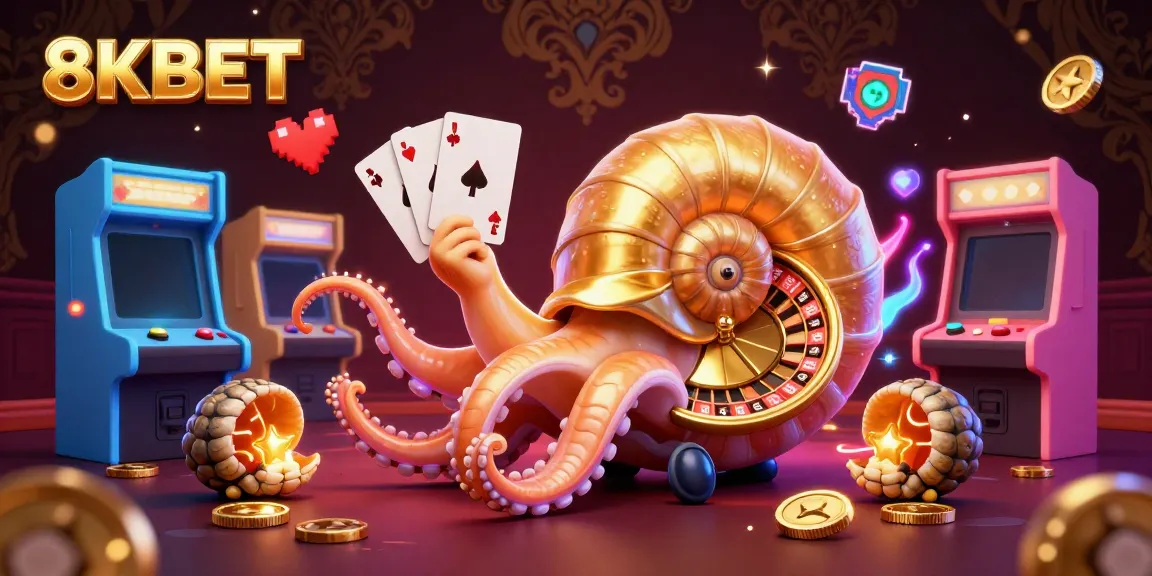 Experience thrilling gameplay at 8KBET with a giant nautilus roulette wheel and glowing gaming elements.