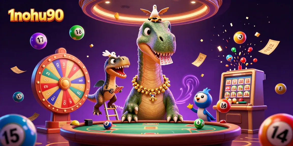 Engage with colorful gaming experience at 1nohu90 featuring playful dinosaur characters and dynamic lottery elements.